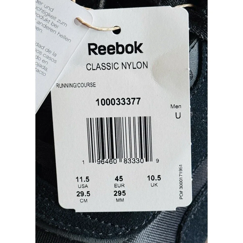 Men’s Size 11.5 Reebok Classic Nylon Core Black Pure Grey 100033377 NIB
